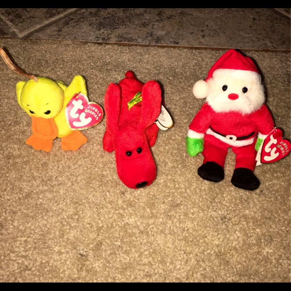 Ty Jingle Beanies "Quackers", "Rover", "Santa"